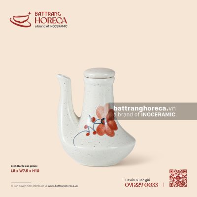 Lọ (ấm) mắm, tương không quai 8 x 7.5cm – Hoa Ban – Men tấm
