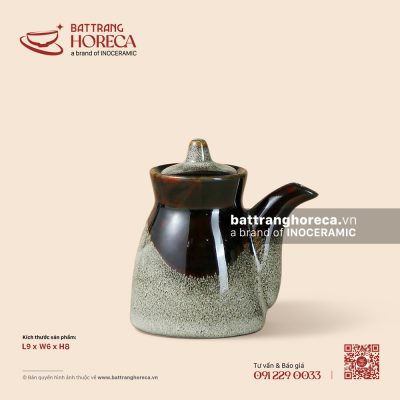 Lọ (bình) mắm, tương không quai 9 x 6cm – Địa Nhã – Men hoả biến
