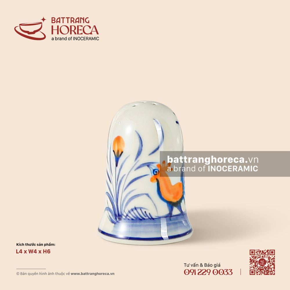 Lọ muối tiêu 3 lỗ 4cm - Ô Kê - Bát Tràng Horeca Lọ muối tiêu 3 lỗ 4cm - Ô Kê