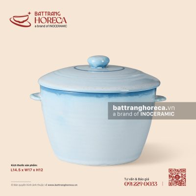 Âu (thố) cao không quai 14.5 x 17cm – Biển Xanh – Men hoả biến