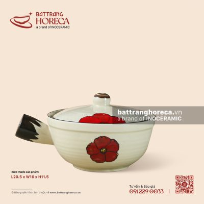 Âu (thố) chuôi 20.5 x 16cm – Yên Hồng – Men ngà