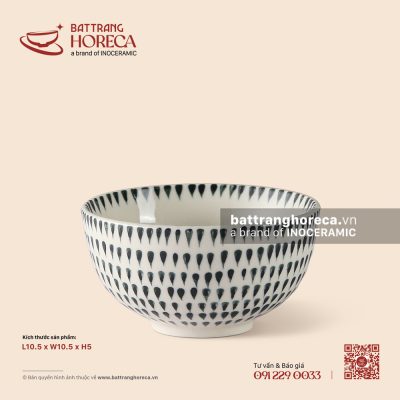 Bát (chén) cơm khum 10.5cm – Loang – Men ngà
