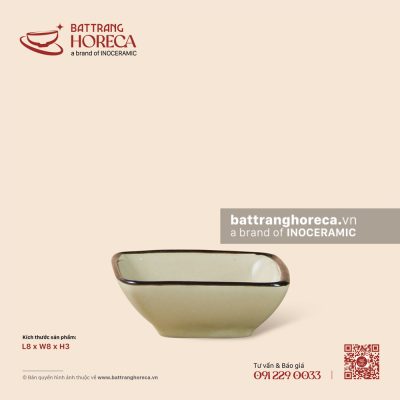 Bát (chén) mắm vuông 8cm – Yên Hồng – Men ngà