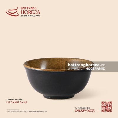 Bát cơm dáng loe 12.5cm – Ô Thổ – Men tấm