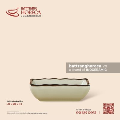 Bát (đĩa) gia vị chữ nhật 10 x 6cm – Yên Hồng – Men ngà