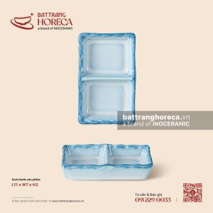 Bát (đĩa) gia vị chữ nhật 2 ngăn 11 x 7cm – Biển Xanh – Men hoả biến