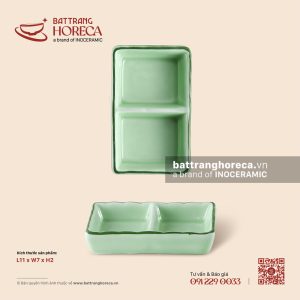 Bát (đĩa) gia vị chữ nhật 2 ngăn 11 x 7cm - Lục Băng