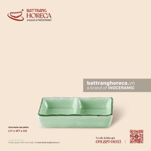 Bát (đĩa) gia vị chữ nhật 2 ngăn 11 x 7cm - Lục Băng