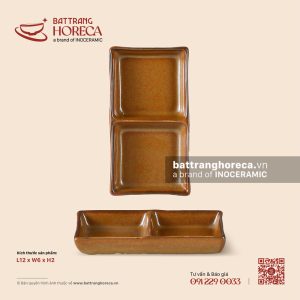 Bát (đĩa) gia vị chữ nhật 2 ngăn 12 x 6cm - Cam Mộc