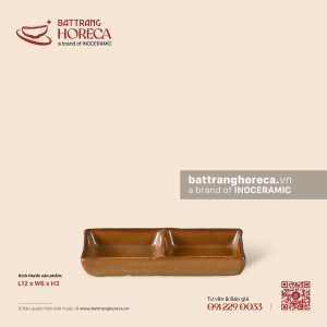 Bát (đĩa) gia vị chữ nhật 2 ngăn 12 x 6cm - Cam Mộc