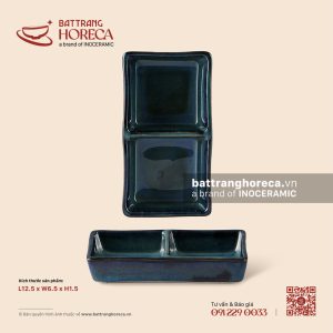Bát (đĩa) gia vị chữ nhật 2 ngăn 12.5 x 6.5cm - Lam Dạ