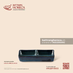 Bát (đĩa) gia vị chữ nhật 2 ngăn 12.5 x 6.5cm - Lam Dạ