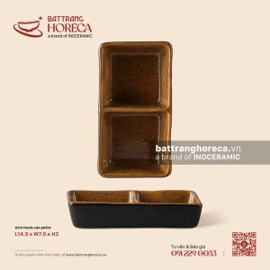 Bát (đĩa) gia vị chữ nhật 2 ngăn 14.5 x 7.5cm – Ô Thổ – Men tấm