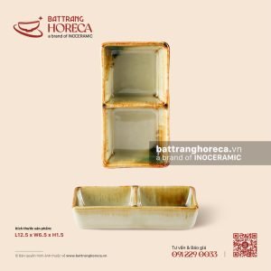 Bát (đĩa) gia vị chữ nhật 2 ngăn 14.5 x 7.5cm – Hoàng Diệp – Men hoả biến