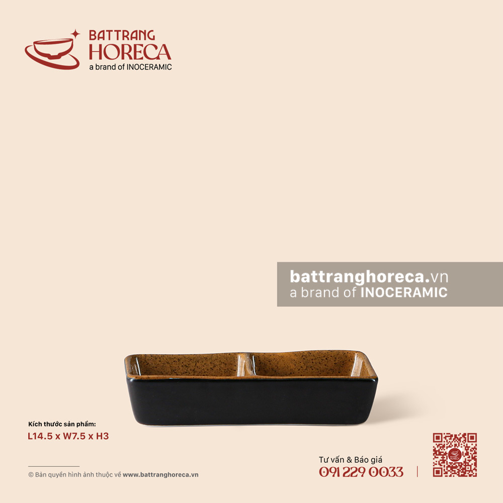 Bát (đĩa) gia vị chữ nhật 2 ngăn 14.5 x 7.5cm - Bát Tràng Horeca Bát (đĩa) gia vị chữ nhật 2 ngăn 14.5 x 7.5cm