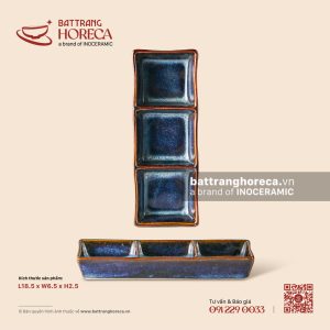 Bát (đĩa) gia vị chữ nhật 3 ngăn 18.5 x 6.5cm - Lam Vân