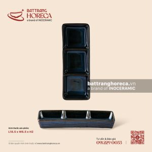 Bát (đĩa) gia vị chữ nhật 3 ngăn 18.5 x 6.5cm - Lam Dạ
