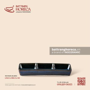 Bát (đĩa) gia vị chữ nhật 3 ngăn 18.5 x 6.5cm - Lam Dạ