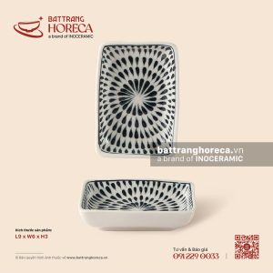 Bát (đĩa) gia vị chữ nhật 9 x 6cm – Loang – Men ngà