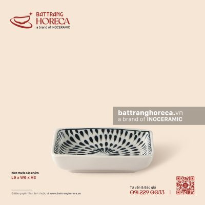 Bát (đĩa) gia vị chữ nhật 9 x 6cm – Loang – Men ngà
