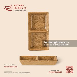 Bát (đĩa) gia vị chữ nhật hai (2) ngăn 12.5 x 6.5cm – Hoàng Sa – Men tấm
