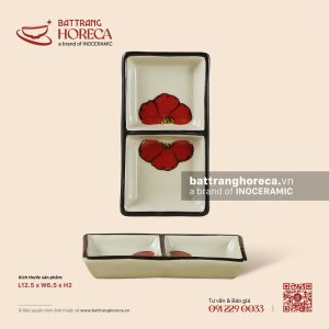 Bát (đĩa) gia vị chữ nhật hai (2) ngăn 12.5 x 6.5cm - Yên Hồng - Men ngà