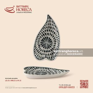 Bát (đĩa) gia vị lá tim 9.5 x 6.5cm – Loang – Men ngà