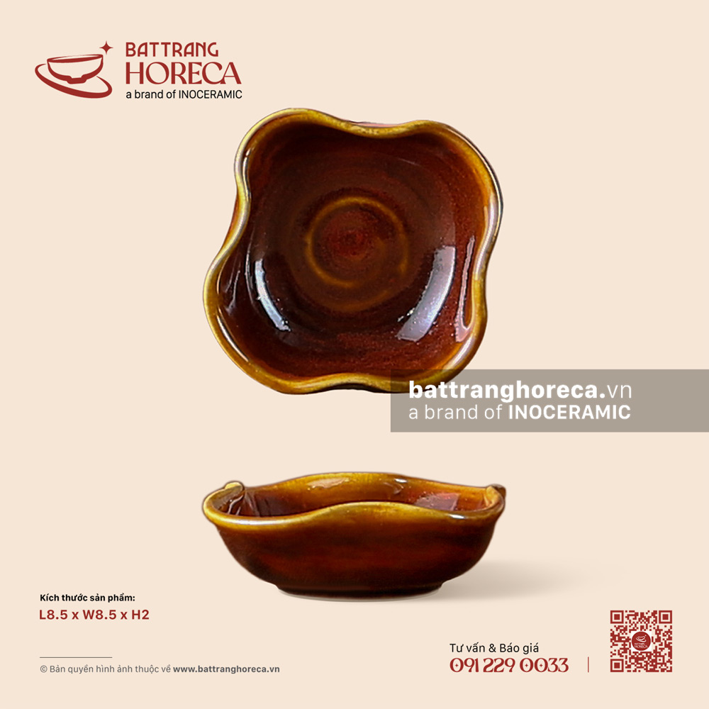 Bát (đĩa) gia vị muối hoa 8.5cm - Nâu Trầm - Bát Tràng Horeca Bát (đĩa) gia vị muối hoa 8.5cm - Nâu Trầm