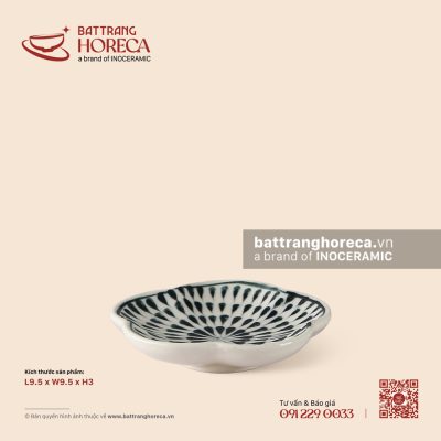 Bát (đĩa) gia vị muối hoa 9.5cm – Loang – Men ngà