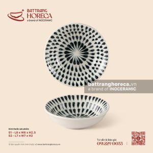 Bát (đĩa) gia vị muối tròn – Loang – Men ngà