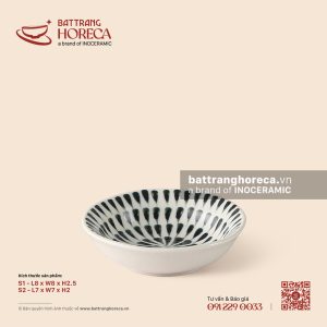 Bát (đĩa) gia vị muối tròn – Loang – Men ngà
