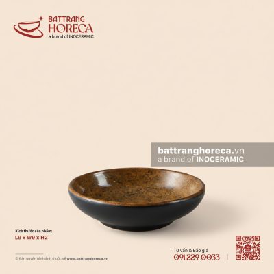 Bát (đĩa) gia vị muối tròn chân cao 9cm – Ô Thổ – Men tấm