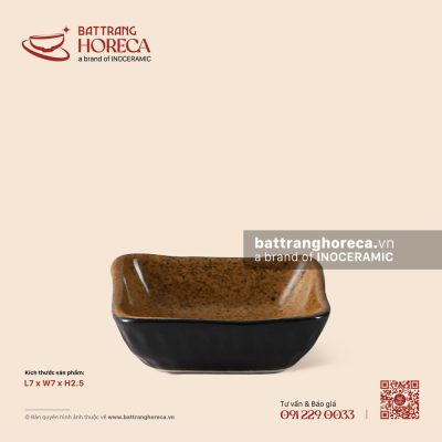 Bát (đĩa) gia vị muối vuông – Ô Thổ – Men tấm