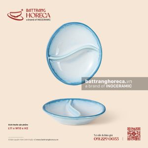 Bát (đĩa) gia vị oval 2 ngăn 11 x 10cm – Biển Xanh – Men hoả biến