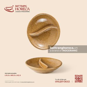 Bát (đĩa) gia vị oval hai (2) ngăn 10.5 x 9.5cm – Hoàng Sa – Men tấm