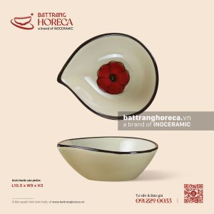 Bát (đĩa) gia vị quả đào 10.5 x 9cm - Yên Hồng - Men ngà