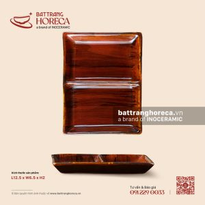 Bát (đĩa) gia vị sốt chữ nhật 2 ngăn 16 x 13cm - Nâu Trầm