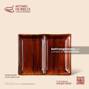 Bát (đĩa) gia vị sốt chữ nhật 2 ngăn 16 x 13cm - Nâu Trầm
