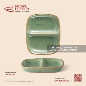Bát (đĩa) gia vị vuông 2 ngăn 9cm - Bích Diệp - Men hoả biến