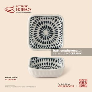 Bát (đĩa) gia vị vuông 7cm – Loang – Men ngà