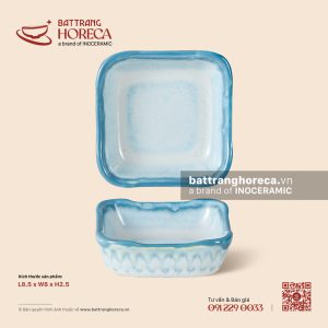 Bát (đĩa) gia vị vuông 8.5 x 8cm – Biển Xanh – Men hoả biến