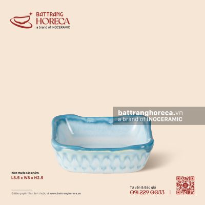 Bát (đĩa) gia vị vuông 8.5 x 8cm – Biển Xanh – Men hoả biến