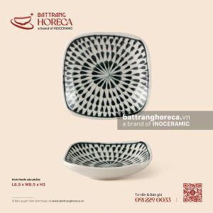 Bát (đĩa) gia vị vuông ảo 8.5cm – Loang – Men ngà