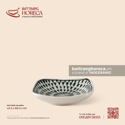 Bát (đĩa) gia vị vuông ảo 8.5cm – Loang – Men ngà