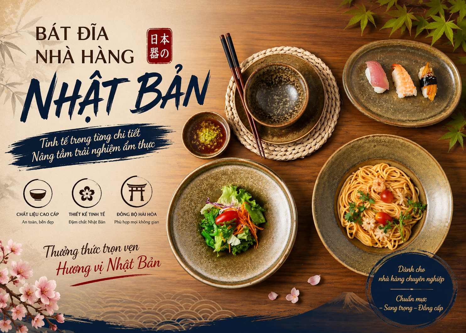 Bát đĩa nhà hàng Nhật gốm sứ Bát Tràng