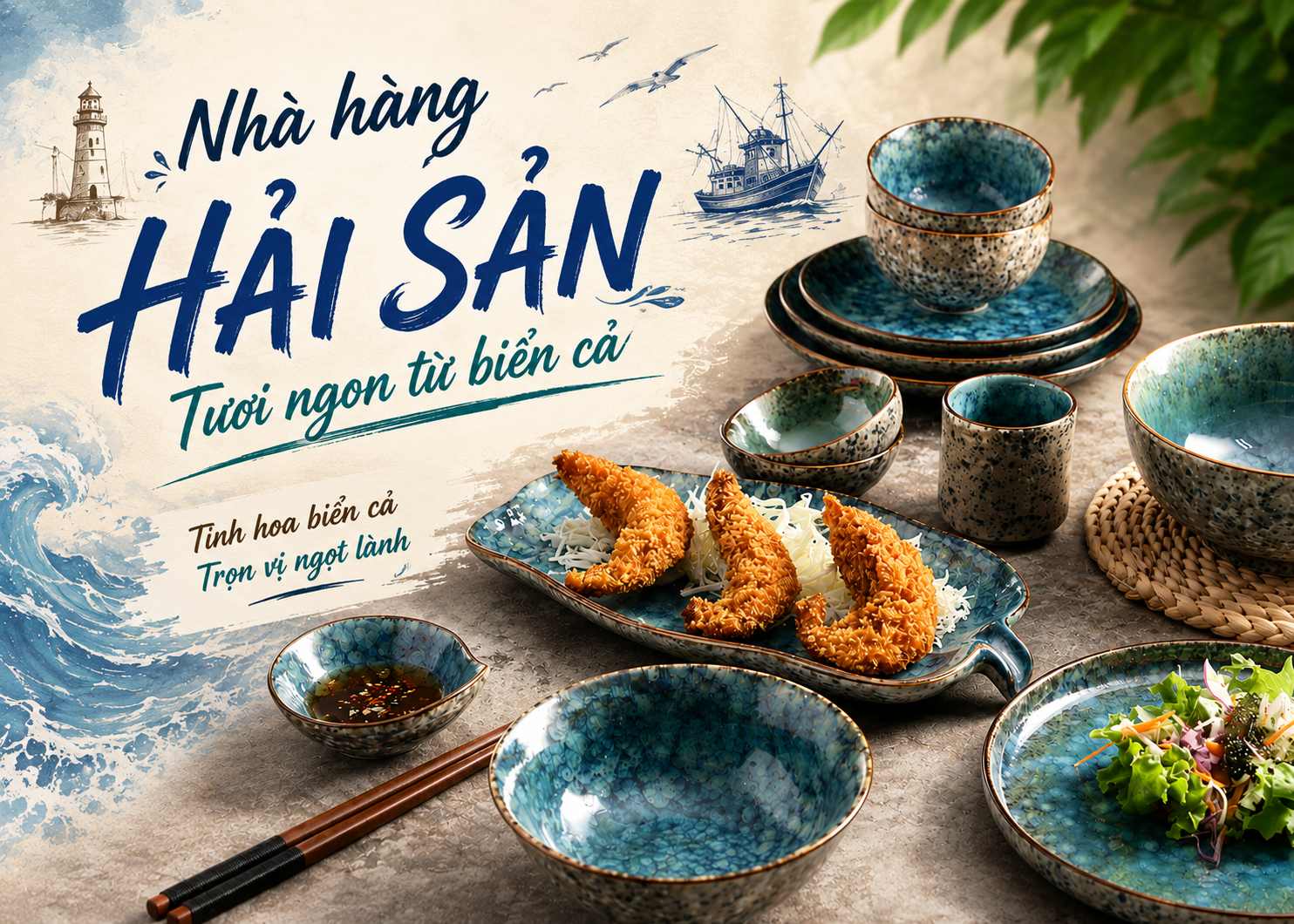 Bát đĩa nhà hàng hải sản cao cấp