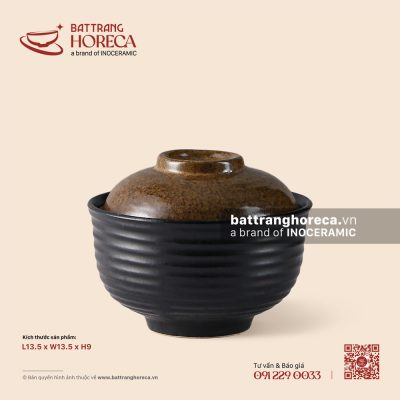 Bát hành có nắp 13.5cm – Ô Thổ – Men tấm