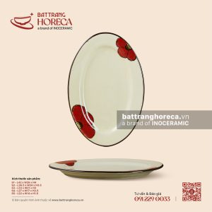 Đĩa bầu dục (oval) - Yên Hồng - Men ngà