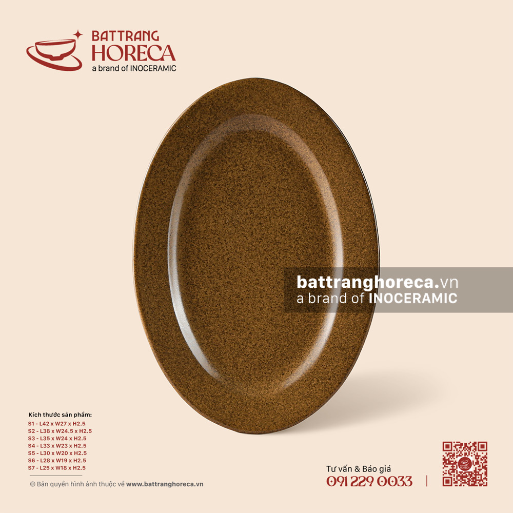 Đĩa bầu dục (oval) 42 x 27cm – Ô Thổ - Bát Tràng Horeca Đĩa bầu dục (oval) 42 x 27cm – Ô Thổ