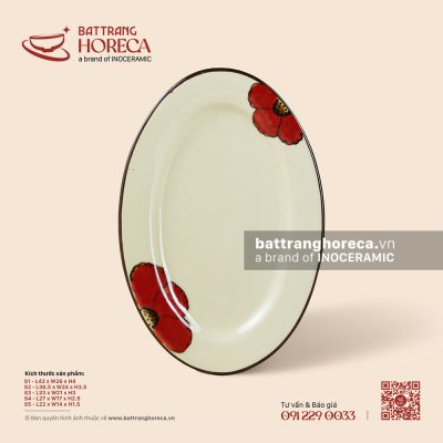 Đĩa bầu dục (oval) – Yên Hồng – Men ngà